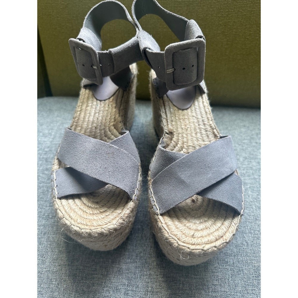 Marc Fisher LTD Adalyn Gray Suede Espadrille Wedge Sandals Platform Buckle 6.5